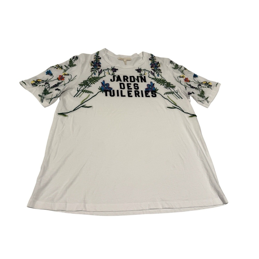 Maje Jardin Des Tuileries Embroidered Cotton T-Shirt White Womens Size 3 M